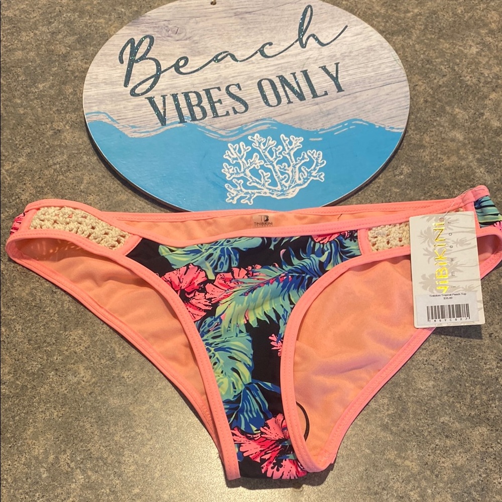 TiniBikini Peach Tropical Bikini Bottom With Lace Accents